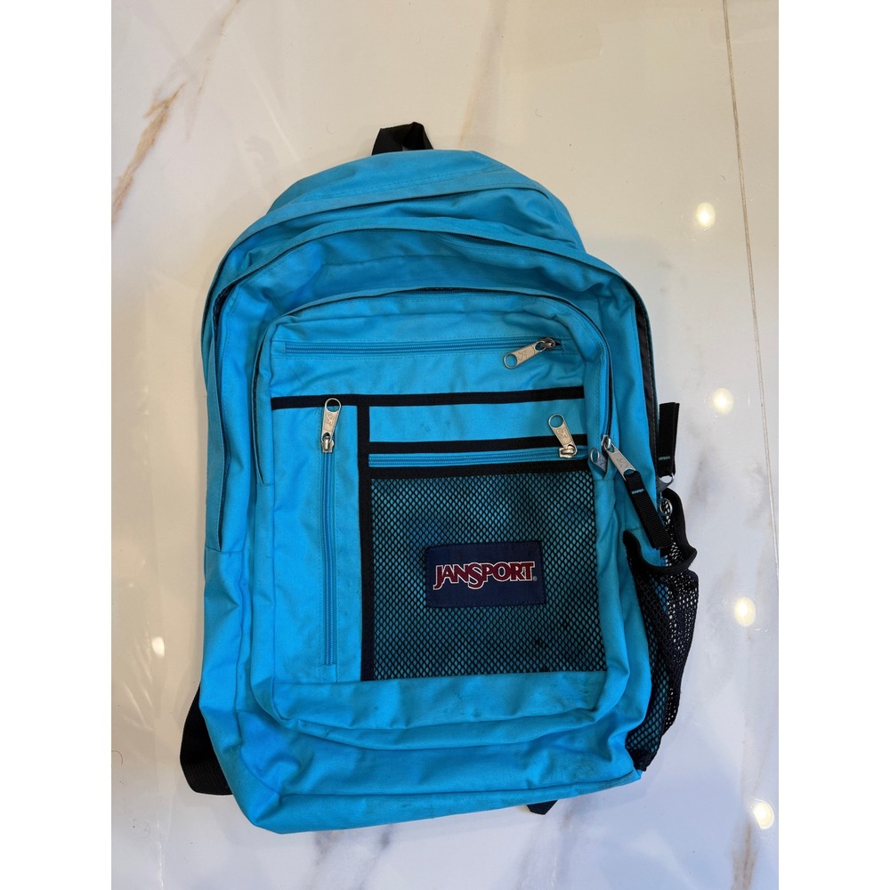 Jansport Big Student Backpack Cyan Blue Large School Bag Two Main Compartments
